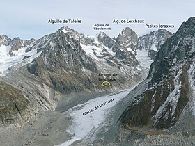 L'aiguille de Talèfre vue depuis les aiguilles de Chamonix à l'ouest.