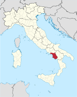 Map highlighting the location of the province of Salerno in Italy