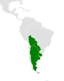 From southeastern Bolivia and western Paraguay to central Argentina