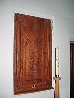 Built-in cupboard: A cupboard built into the wall of St James's Church, Whitechapel, Lancashire