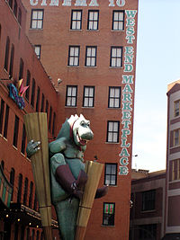 A giant dinosaur greets visitors to the West End Market Place (Picture circa 2002. No longer there)
