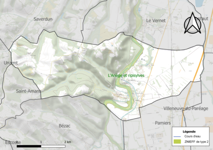 Carte de la ZNIEFF de type 2 sur la commune.