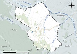 Carte en couleur présentant le réseau hydrographique de la commune