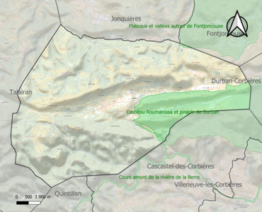 Carte des ZNIEFF de type 1 sur la commune.