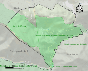 Carte des ZNIEFF de type 1 sur la commune.