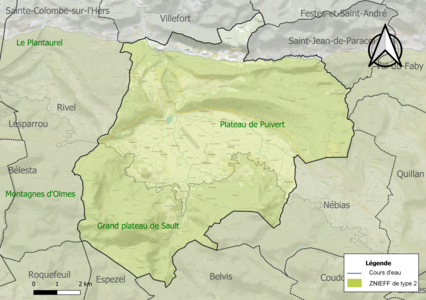 Carte des ZNIEFF de type 2 sur la commune.