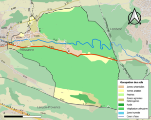 Carte en couleurs présentant l'occupation des sols.