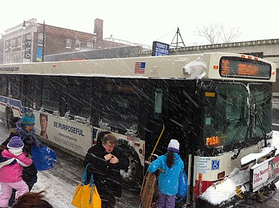 the 36 broadway bus at clark and fullerton during the storm