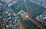 Aerial view - the garden lies behind the palace, with St James's Park to the front and Green Park to the right