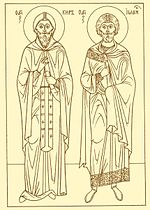 Iconographic line drawing of Ss. Cyrus (left) and John