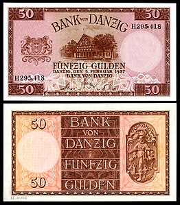 Fifty Danzig gulden, by the Free City of Danzig