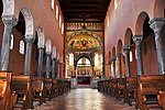 Interior of a basilica with elaborate mosaics