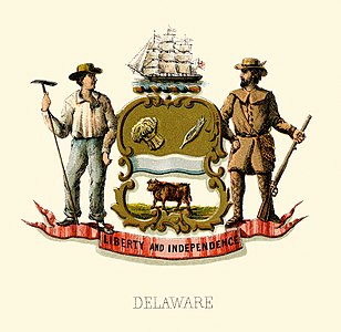 Coat of arms of Delaware at Historical coats of arms of the U.S. states from 1876, by Henry Mitchell (restored by Godot13)