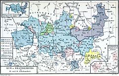 Den infällda kartan i övre vänstra hörnet visar delningen mellan Brandenburg och Brandenburg-Küstrin. Brandenburg-Küstrin omfattade Neumark öster om Oder med Sternberg och Crossen samt en mindre region omkring Cottbus och Peitz.