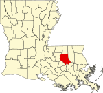 State map highlighting Livingston Parish