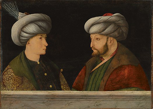 Mehmed ve Oğlu, Gentile Bellini, 1479. II. Mehmed ve oğlu Cem Sultan'ın resmedildiği bu tablo, İstanbul Büyükşehir Belediyesi tarafından 2020 yılında Londra'daki bir müzayededen satın alınmıştır. Günümüzde İstanbul Belediye Sarayı'nda sergilenmektedir.