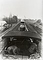 View of the railway and the cab with driver and fireman from the tender. (1910 - 1913)