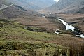 The Irfon flowing down the Abergwesyn Valley, dropping into the 'Wolves' Gorge' in the middle-ground of the picture