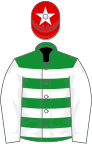 Green and white hoops, white sleeves, red cap, white star