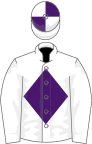 WHITE, purple diamond, quartered cap