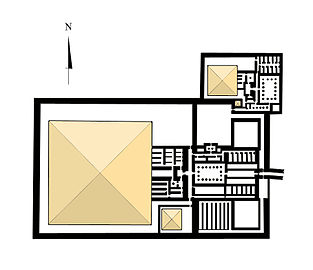 Plan du complexe de Djedkarê Isési en haut à droite, la Fichier:pyramide satellite et son temple funéraire