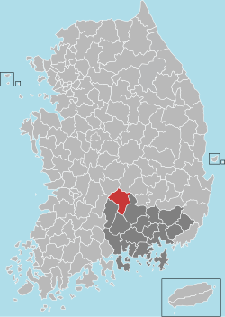 居昌郡在韓國及慶尚南道的位置