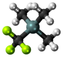 Ball-and-stick model of the trifluoromethyltrimethylsilane molecule