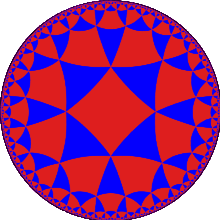 A disk tiled by triangles and quadrilaterals which become smaller and smaller near the boundary circle.