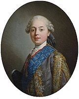 Charles X (1757–1836), the future King of France, as Count of Artois in 1771, wears a curly powdered wig tied in a queue.