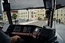 Driver's control desk in a tram