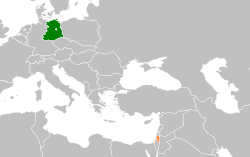 Map indicating locations of East Germany and Palestine