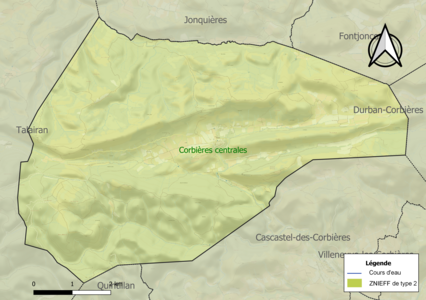 Carte de la ZNIEFF de type 2 sur la commune.