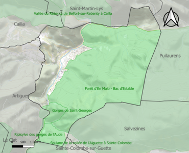 Carte des ZNIEFF de type 1 sur la commune.