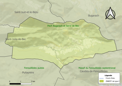 Carte des ZNIEFF de type 2 sur la commune.