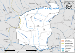 Carte en couleur présentant le réseau hydrographique de la commune