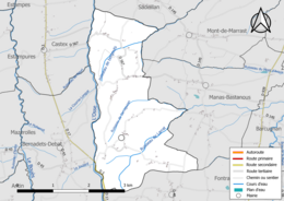 Carte en couleur présentant le réseau hydrographique de la commune