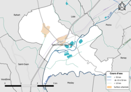 Carte en couleur présentantle réseau hydrographique de la commune