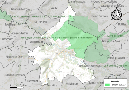 Carte de la ZNIEFF de type 1 sur la commune.