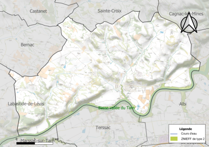 Carte de la ZNIEFF de type 2 sur la commune.