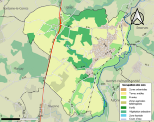 Carte en couleurs présentant l'occupation des sols.