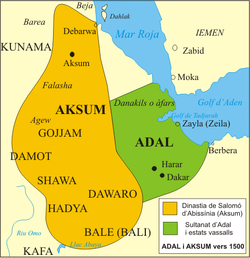 Territory of the Sultanate of Adal and its vassal states circa 1500.