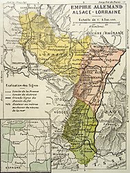 An old German map of "German Empire" showing Lorraine, Basse Alsace and Haut Alsace.