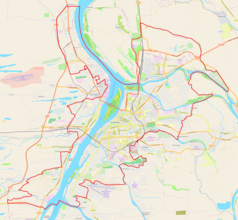 Mapa konturowa Astrachania, w centrum znajduje się punkt z opisem „Sobór Zaśnięcia Matki Bożej”