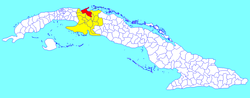 Cárdenas municipality (red) within Matanzas Province (yellow) and Cuba
