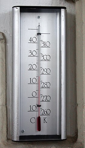 Thermomètre gradué en degrés Celsius[Note 1] et en kelvins.