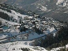 Vue oblique du village de Courchevel 1550.