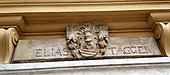 Door lintel in Bozen-Bolzano from 1632 with Elias Tagger's coat of arms, South Tyrol, Italy