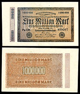 One-million Mark at German Papiermark, by the Reichsbankdirektorium Berlin