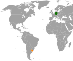 Map indicating locations of Germany and Uruguay