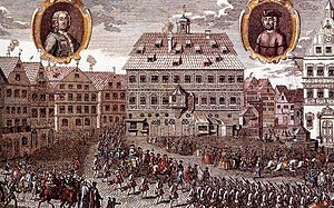 Herrenhaus am Stuttgarter Marktplatz, Abtransport von Joseph Süß Oppenheimer.